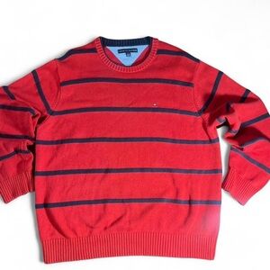 Tommy Hilfiger Men's XL Red and Navy Crewneck Sweater